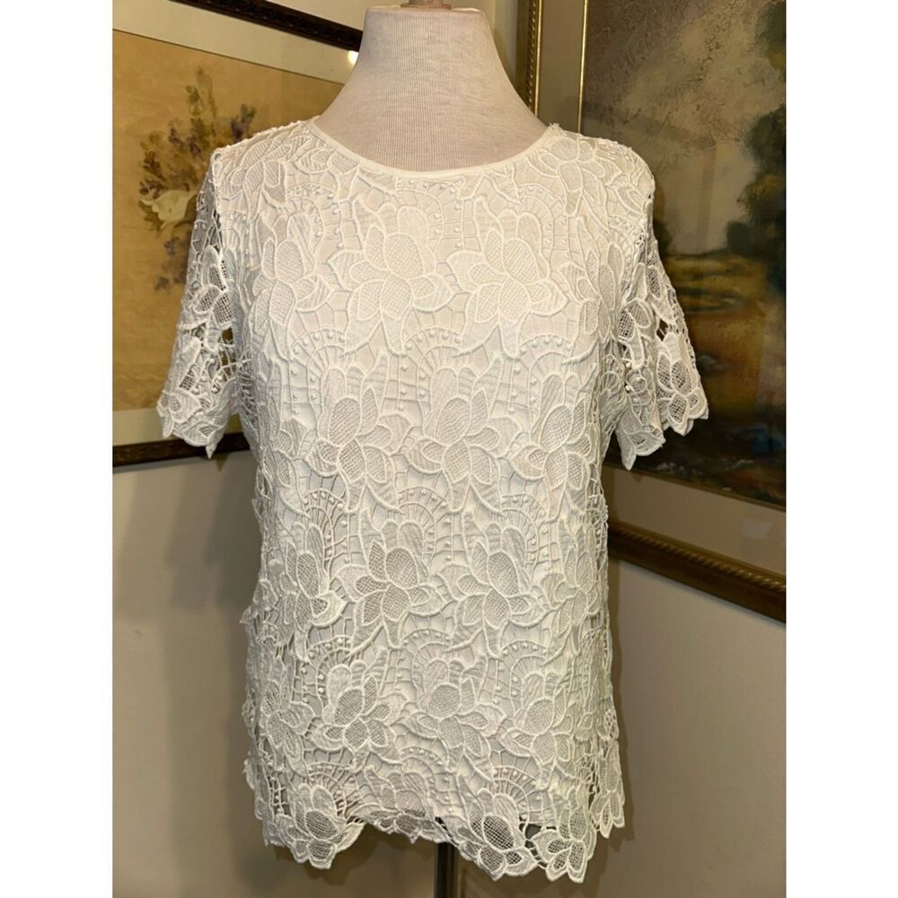 Philosophy White Lace Short-Sleeve Women's Top Size Small